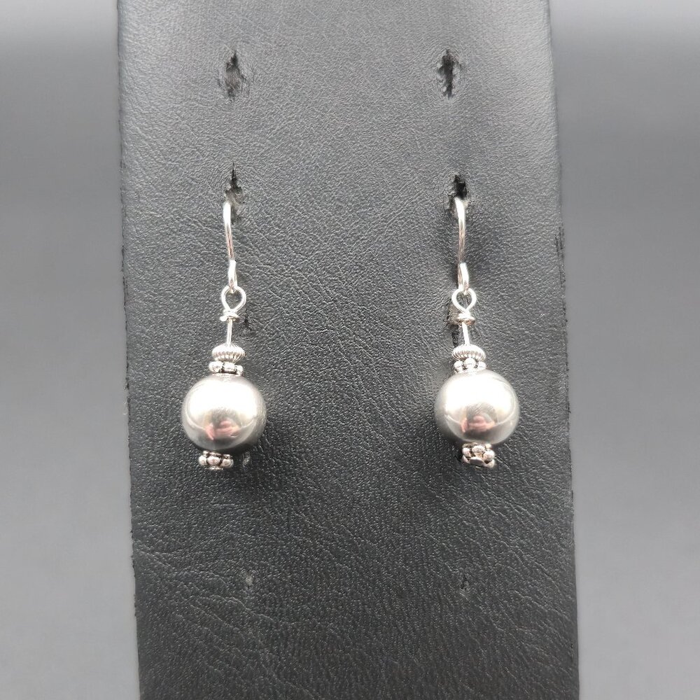 Sterling Silver Bright Sphere Simple Dangle Earrings A7147